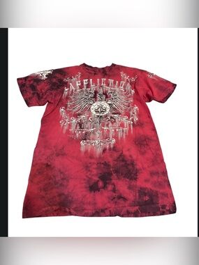 Affliction Red Black Tie Dye Graphic Tee Small Y2K Biker Grunge Streetwear